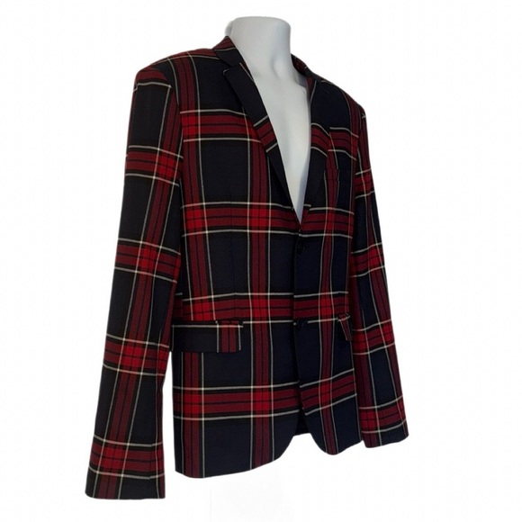 Topman Men’s Tartan Plaid Blazer Jacket–Red & Navy–Size 44R (US)–Statement Piece - Picture 4 of 9